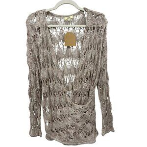 Korl America Crochet Knit Faux Wrap Top Womens L Cream Cover Up Summer Beach NEW